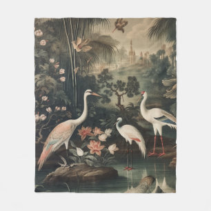 Manta Polar Estilo Chinoiserie Vintage Cigüeñas Jardín Eleganc