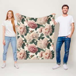 Manta Polar Estilo floral blanco de peonía con rubor femenino