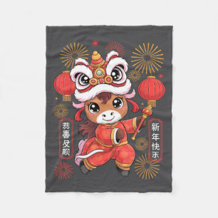 Manta Polar Estilo Kawaii Año del Caballo 2026 Año Nuevo Chino