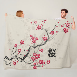 Manta Polar Estilo oriental Sakura Cherry Blossom Art