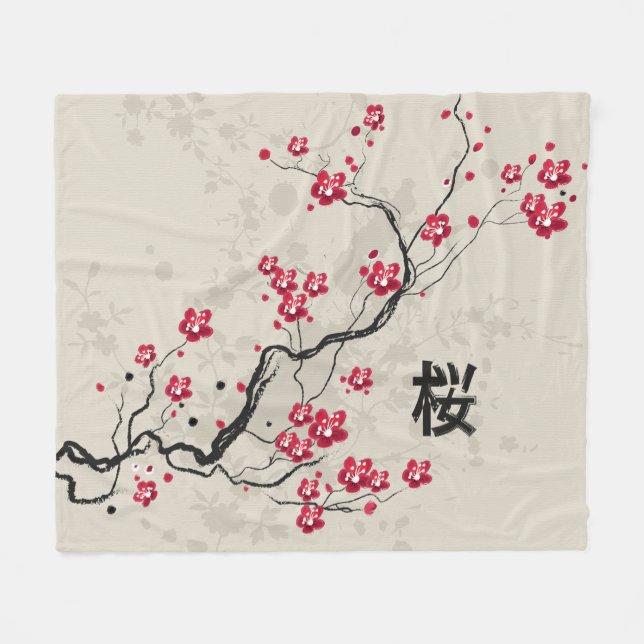 Manta Polar Estilo oriental Sakura Cherry Blossom Art (Frente (Horizontal))