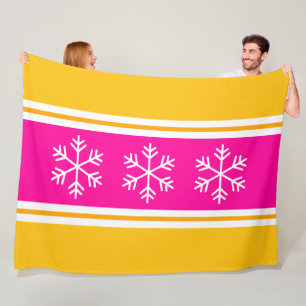 Manta Polar Estiloso Chic Rosa Blanco Amarillo Rayas Copos de 