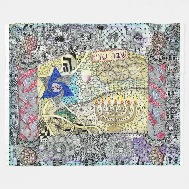 Manta Polar Estrella de David, Shabbat Shalom Blanket (Frente (Horizontal))