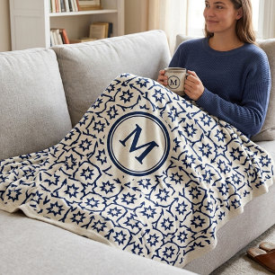 Manta Polar Estrella Geométrica Azul Moderna Personalizada
