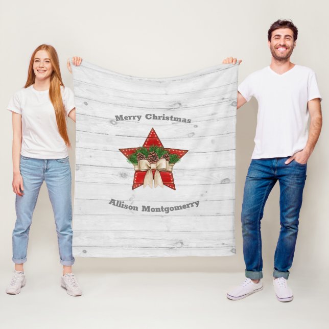 Manta Polar Estrella retro Tartán de madera blanca Navidades d (In situ)