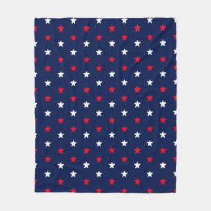 Manta Polar Estrellas blancas rojas, patrón de fondo azul mari