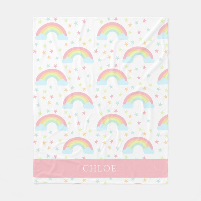 Manta Polar Estrellas de arcoiris personalizadas lindo Pastel  (Anverso)