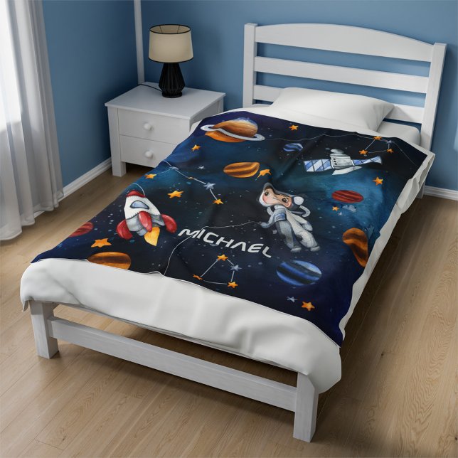 Manta Polar Estrellas de la luna del astronauta del espacio ul (Outer Space Astronaut Boy Personalized Sherpa Blanket)