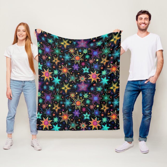 Manta Polar Estrellas de neón modernas sobre negro (In situ)