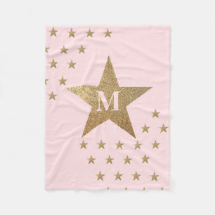 Manta Polar Estrellas de oro y rosa suave monogramadas moderna