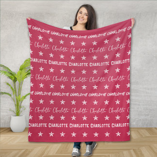 Manta Polar Estrellas de patrón monograma rosa de chica