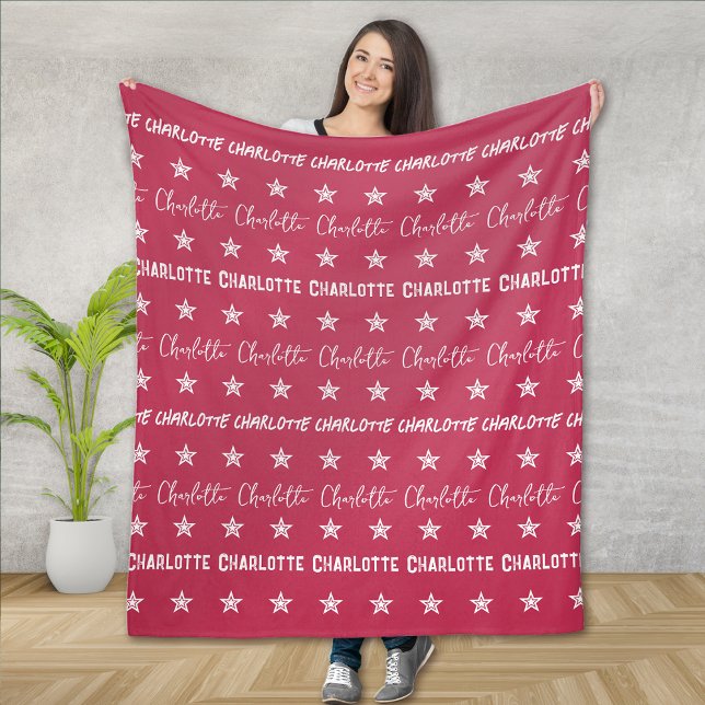 Manta Polar Estrellas de patrón monograma rosa de chica (Subido por el creador)