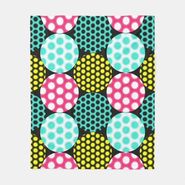 Manta Polar Estrellas y círculos, patrón pop multicolor. (Anverso)