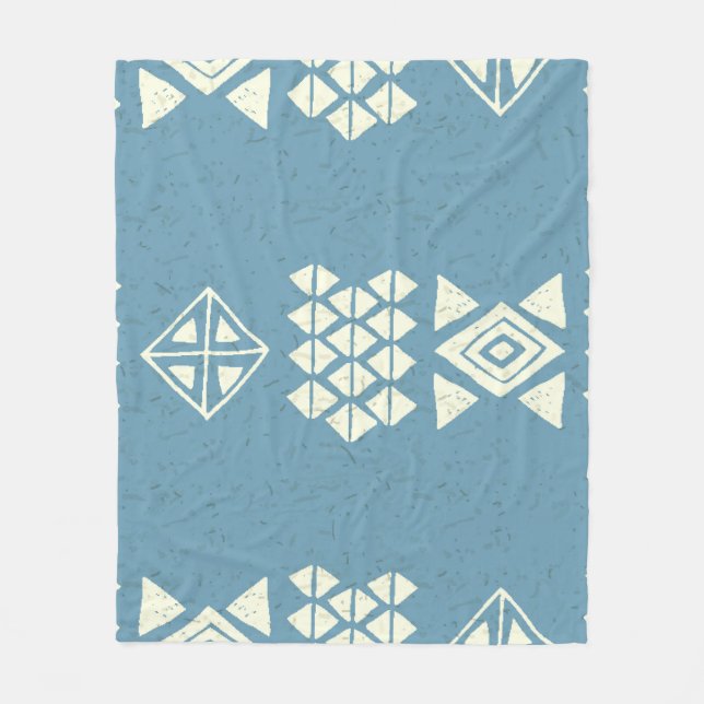 Manta Polar Étnica azteca: Blue Geometric Seamless. (Anverso)