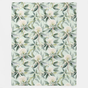 Manta Polar Eucalyptus Cream Sage Floral Fleece Throth Blanket