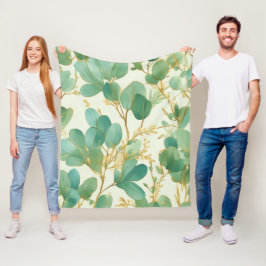Manta Polar Eucalyptus deja un diseño verde y dorado