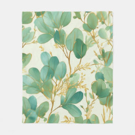 Manta Polar Eucalyptus deja un diseño verde y dorado