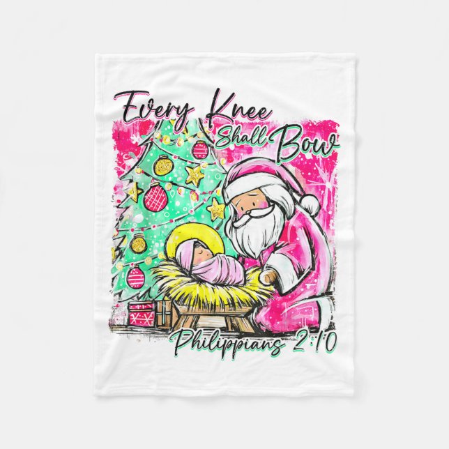 Manta Polar Every Knee Shall Bow Santa Christmas Nativity Scen (Anverso)