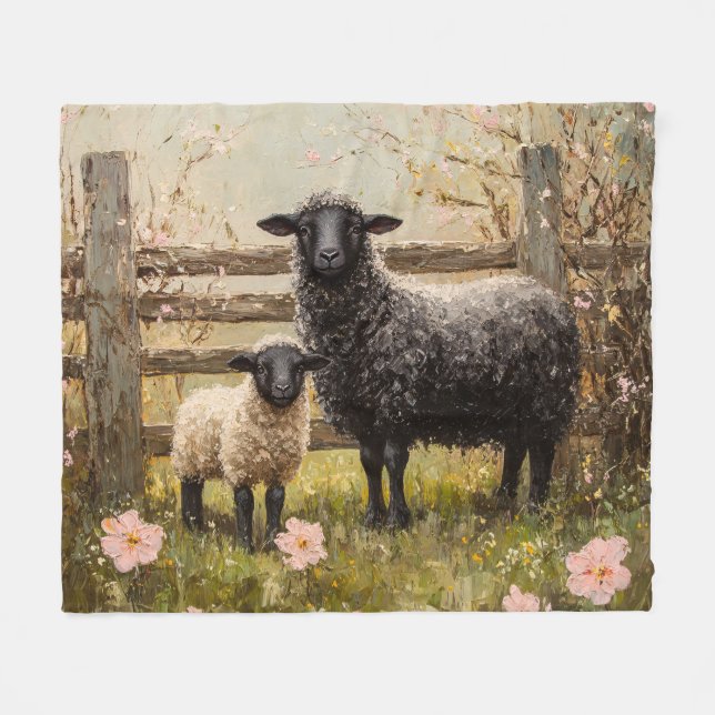 Manta Polar Ewe y Lamb Spring Sheep Art (Frente (Horizontal))