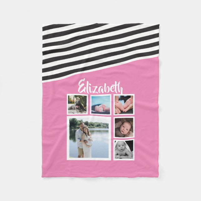 Manta Polar Exclusivo rayado rosado personalizado (Anverso)