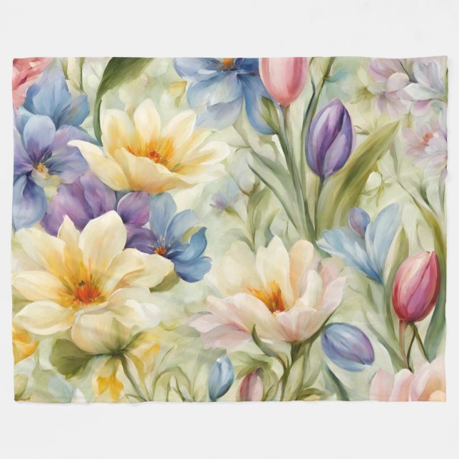 Manta Polar Exquisitas Flores De Primavera Sofisticadas. Pintu (Frente (Horizontal))
