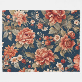 Manta Polar Exquisitos Rosas, hojas y flores de Naranja retro