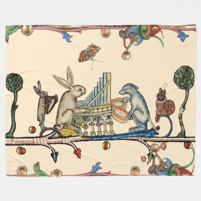 Manta Polar EXTRAÑO BESTIARIO MEDIEVAL QUE HACE MÚSICA, conejo (Frente (Horizontal))