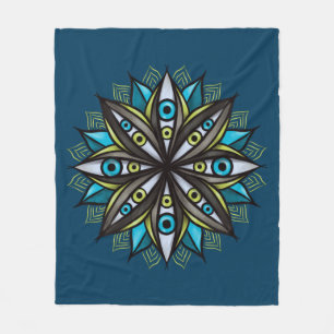 Manta Polar Extraños Ojos Mandala Art - Trippy Flor Azul Verde