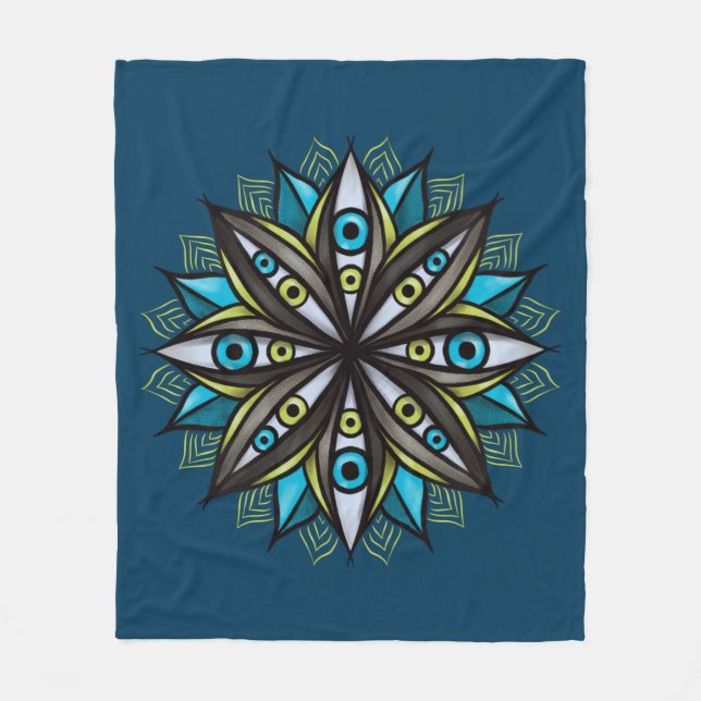 Manta Polar Extraños Ojos Mandala Art - Trippy Flor Azul Verde (Anverso)