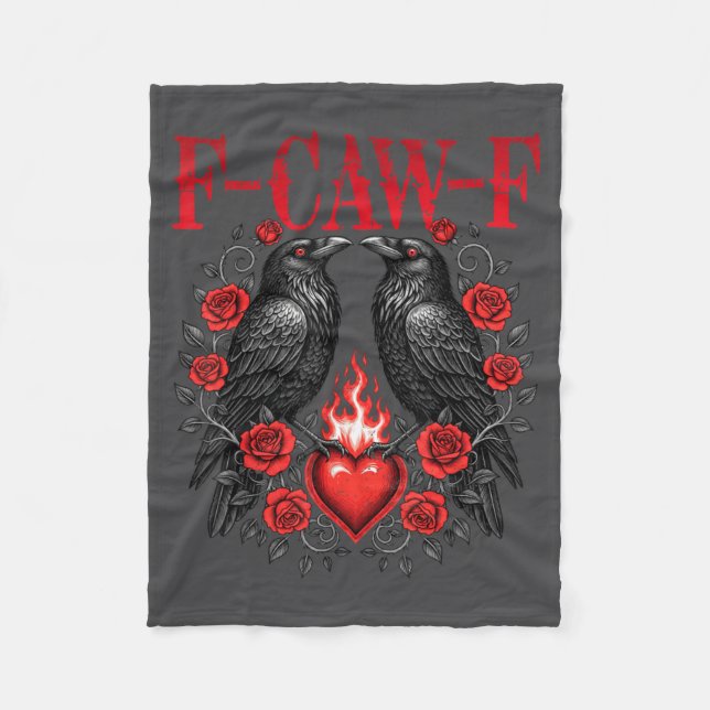 Manta Polar F-caw-f Black Crow Black Bird Roses Heart Funny Va (Anverso)