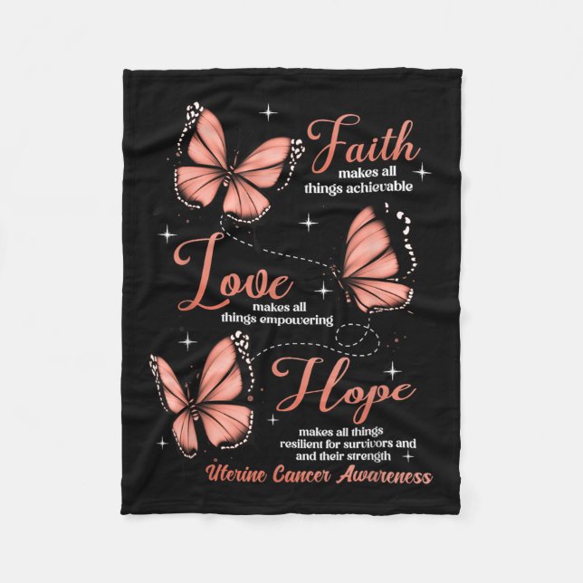 Manta Polar Faith Love Hope Butterfly Conciencia sobre el cánc (Anverso)