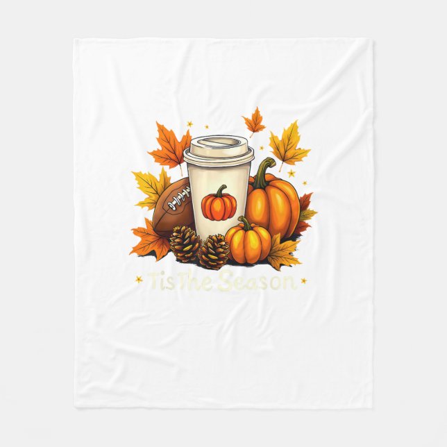 Manta Polar Fall Football Tis The Season Pumpkin Autumn Coffee (Anverso)
