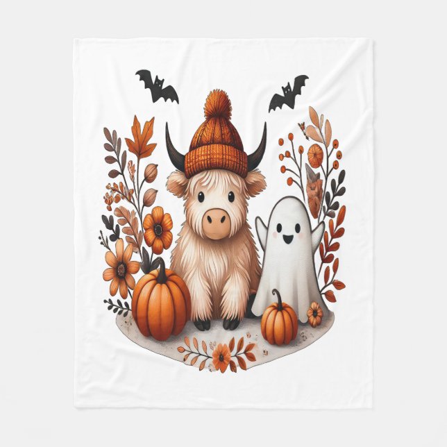 Manta Polar Fall Highland Cow Ghost , Otoño (Anverso)