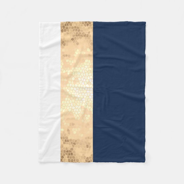 Manta Polar falso oro elegante, azul marino, rayas blancas (Anverso)
