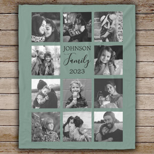 Manta Polar Familia 11 Collage de fotos Dusty Green Fleece Bla