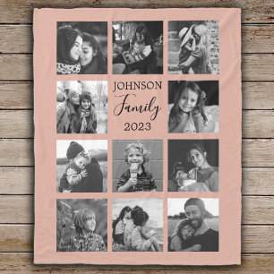 Manta Polar Familia 11 Collage de fotos Polvoriento Funda Rosa
