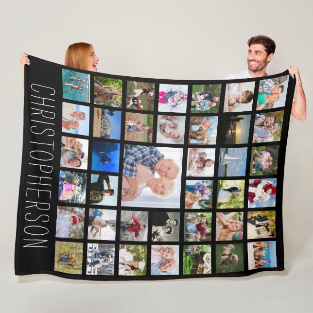 Manta Polar Familia 39 Collage de fotos negro personalizado (In situ)