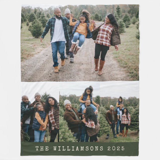 Manta Polar Familia 4 Collage de fotos Nombre personalizado Na (Anverso)