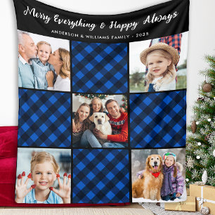 Manta Polar Familia 5 Dibujos Parchwork Blue Plaid personaliza