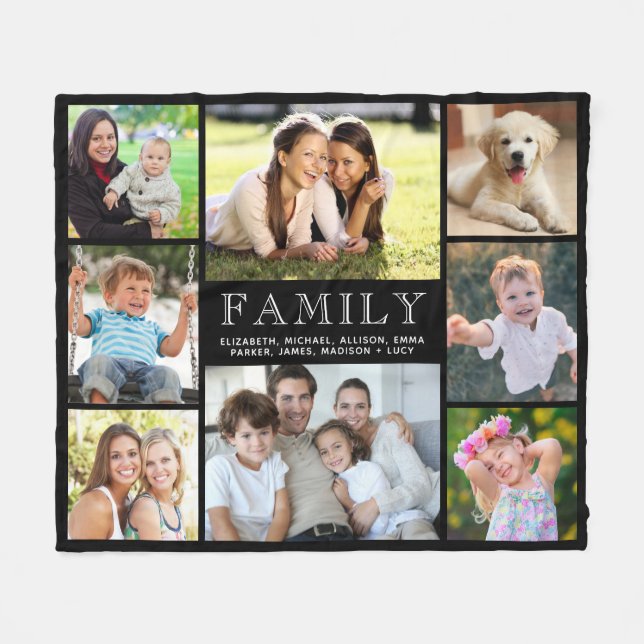 Manta Polar Familia 8 Collage de fotos negro (Frente (Horizontal))