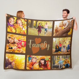 Manta Polar Familia 8 Foto Otoño Brown Gold Corazones