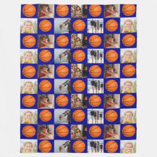 Manta Polar Familia Basketball Collage Photo Pattern Navy Blue