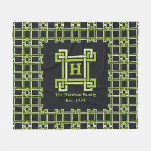Manta Polar Familia Est Monograma Negro Verde Cítrico Neon