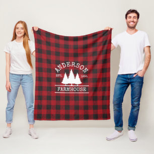 Manta Polar Familia Farmhouse Nombre Red Buffalo Plaid