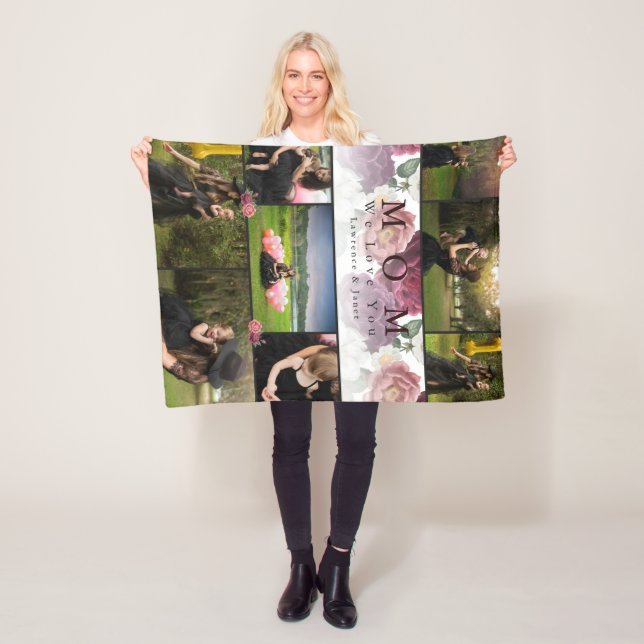 Manta Polar Familia floral monograma y Collage de fotos matern (In situ)