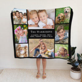 Manta Polar Familia Monograma Nombre 8 Collage de fotos Negro