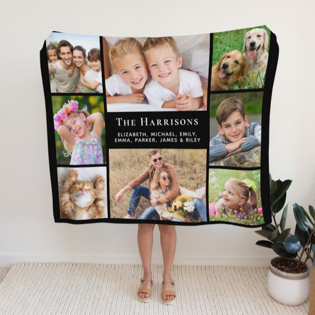 Manta Polar Familia Monograma Nombre 8 Collage de fotos Negro (Subido por el creador)