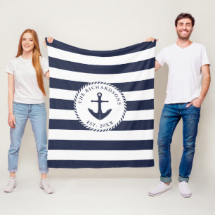 Manta Polar Familia náutica de banda blanca y azul