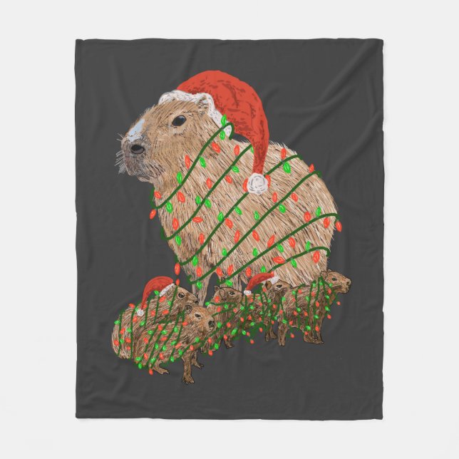 Manta Polar Familia navidad Capybara envuelta en luces (Anverso)