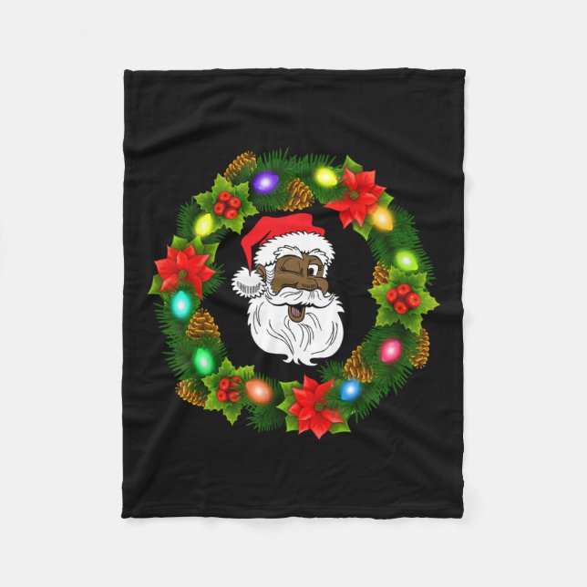 Manta Polar Familia negra alegre navidad corona afroamericano (Anverso)